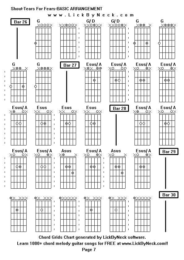 Chord Grids Chart of chord melody fingerstyle guitar song-Shout-Tears For Fears-BASIC ARRANGEMENT,generated by LickByNeck software.